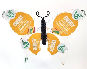 V8 Energy Peach Mango Recycled Aluminum Can Butterfly