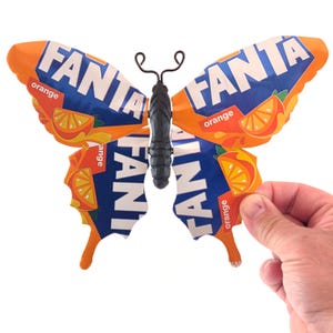 Orange Fanta Recycled Aluminum Can Butterfly