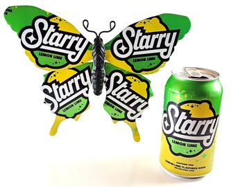Starry Lemon Lime Recycled Aluminum Can Butterfly