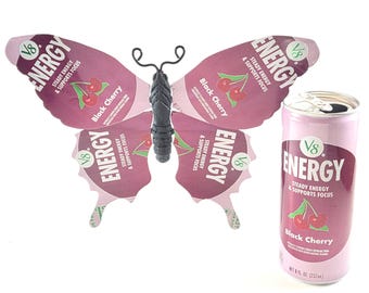 V8 Energy Black Cherry Recycled Aluminum Can Butterfly
