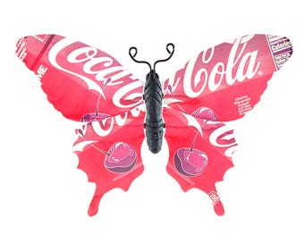 Coca-Cola Cherry, lata de aluminio reciclado, mariposa