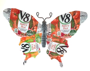 V8 Spicy Hot Recycled Aluminum Can Butterfly