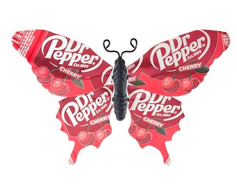 Mariposa en lata reciclada de Dr Pepper CEREZA