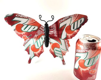 Cherry 7up Recycled Aluminum Can Butterfly
