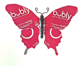 Raspberry Bubly Recycled Can Butterfly