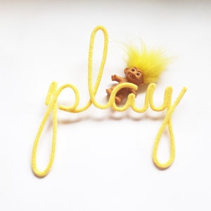 Play sign for playroom, Knitted word play, Play sign, Personalised nursery sign, Play playroom decor, Play knitted wire word