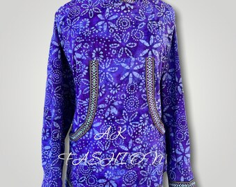 Purple floral kuspuk  with purple trim  alaska kuspuk dress/jacket batiks kuspuk