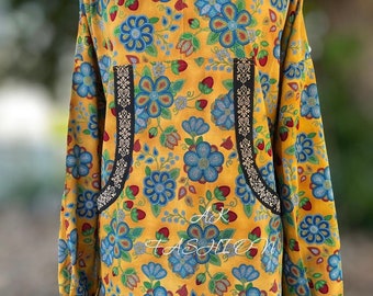 floral in yellow kuspuk  alaska kuspuk dress/jacket batiks kuspuk