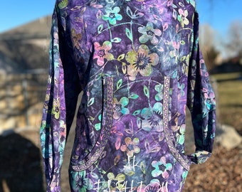 Purple floral kuspuk  with purple trim  alaska kuspuk dress/jacket batiks kuspuk