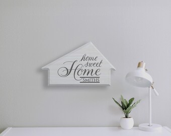 Custom Home Sweet Home Sign in House shape | Carved lettering in Solid Wood | Great for Wedding Shower New Couples Home Owners and Realtors