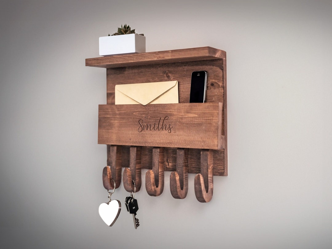 Personalized Rustic Key Hanger and Mail Holder Engraved - Etsy