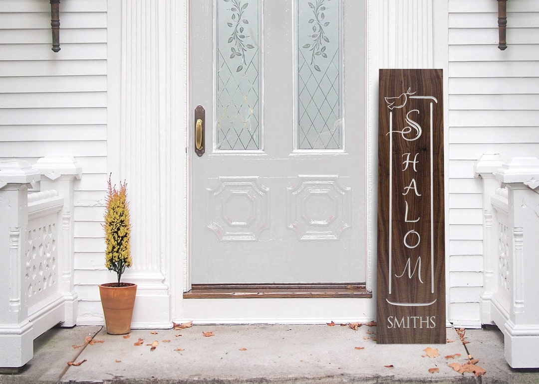 Personalized Shalom Dove Porch Sign Front Door Wood Carved Decor Family Last Name Jewish