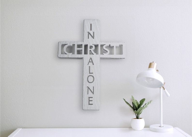 In Christ Alone Scripture Cross Sign Bible Hymn Quote Farmhouse Style Carved 3D Decor for New Home Office Study Library Youtube Studio image 1