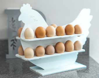 Personalized Wooden Chicken-shaped Egg Holder | Storage & Display for Farm Fresh Eggs | Countertop  Kitchen Accessory | Two Dozen Eggs Rack