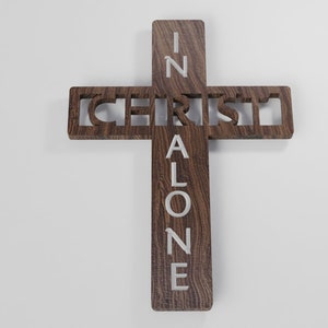 In Christ Alone Scripture Cross Sign Bible Hymn Quote Farmhouse Style Carved 3D Decor for New Home Office Study Library Youtube Studio image 6