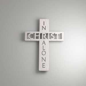 In Christ Alone Scripture Cross Sign Bible Hymn Quote Farmhouse Style Carved 3D Decor for New Home Office Study Library Youtube Studio image 3