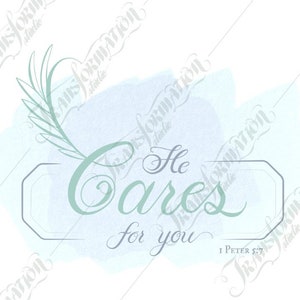 Christlicher Schriftzug Kalligraphie-Zeichen He Cares for You 1 Petrus 5:7 Home Büro Kirche Seelsorger Geschenk Grußkarte Bild 3