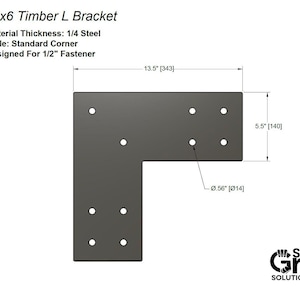 6X6, 90 Degree L Bracket, Open Timber Truss Framing Bracket, 1/4&quot; Thick, Powder Coated– Standard