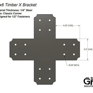 6x6 X Bracket – Classic Corner Timber Truss Framing Bracket, 1/4&quot; Thick, Powder-Coated Black– Classic