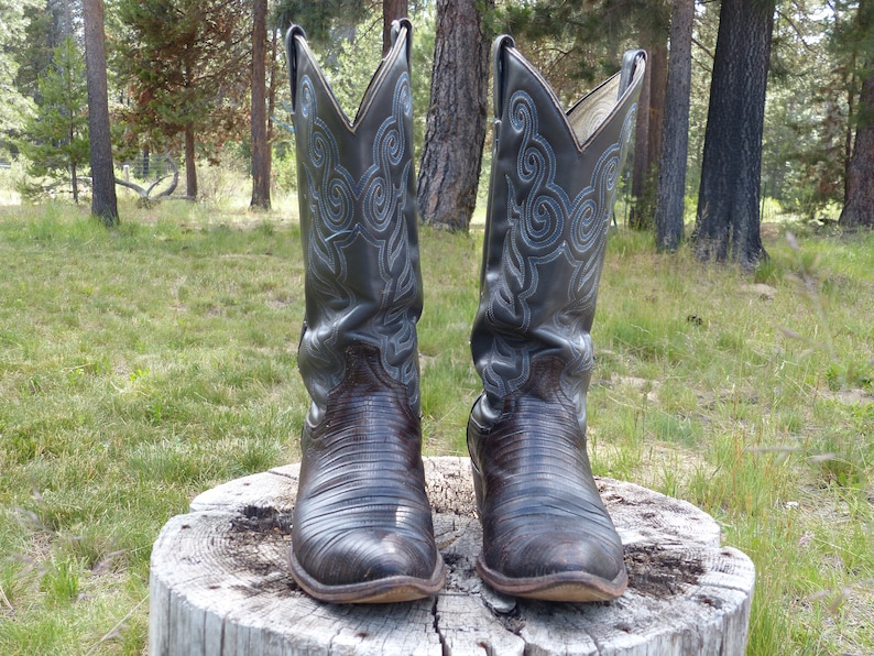 Handmade Brown Snakeskin and GrayBlue Shaft Cowboy Boots