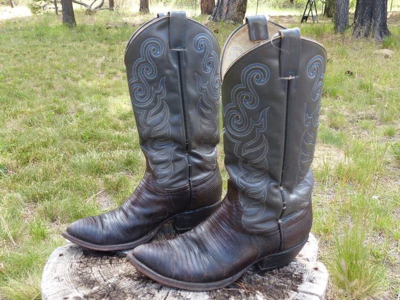 Handmade Brown Snakeskin and GrayBlue Shaft Cowboy Boots