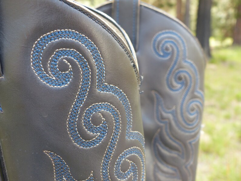 Handmade Brown Snakeskin and GrayBlue Shaft Cowboy Boots