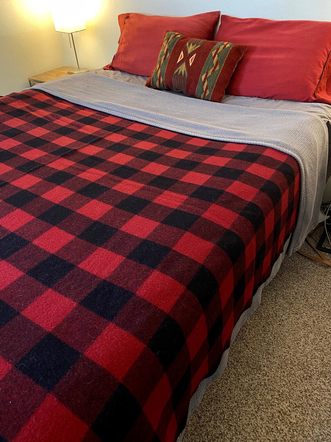 Vintage L.L. Bean Wool Buffalo Plaid Blanket in Excellent Etsy