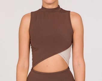 Sleeveless Mock Turtleneck Crop Top, Halter Neck Crop Top, Bamboo Turtleneck Top, Yoga Crop Top, Sustainable Top, Handmade, Made in Italy