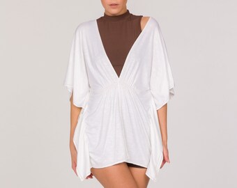 Short Bamboo Kimono, White Short Dress, Yoga Kaftano, Meditation Dress, Womens White Kimono, Sustainable Kimono, Handmade, Made in Italy