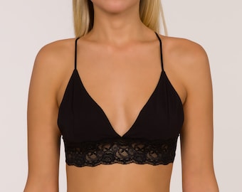 竹レースブラレット、ブラックレースブラ、セクシーなサステナブルブラ、竹製下着、ブラックトライアングルブラ、サステナブルランジェリー、イタリア製