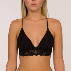 Bamboo Lace Bralette, Black Lace Bra, Sexy Sustainable Bra, Bamboo Underwear, Black Triangle Bra, Sustainable Lingerie, Made in Italy
