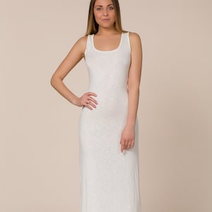 Langes Bambuskleid, Kundalini Yogakleid, Weißes ärmelloses langes Kleid, Bambus Tank Top Kleid, Made in Italy