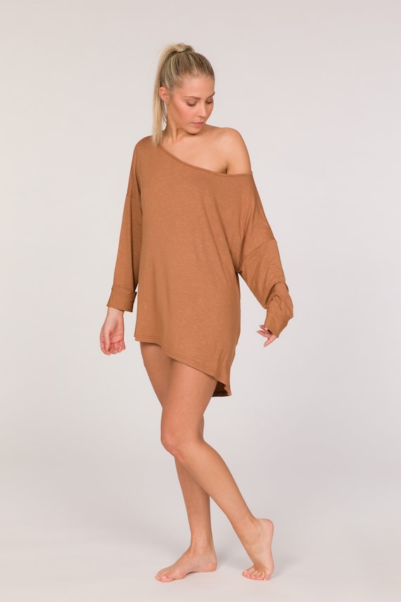 bamboo mini dress Bamboo Surfer Dress, Bronze Oversized Long Sleeve Mini Dress, Handmade in  Italy
