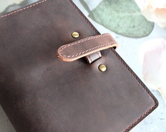Bullet journal cover A5 leather 6 ring binder personalized, refillable rustic vintage planner cover pockets zipper, A6 A7 binder,brown green