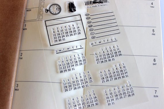 Calendar Clear Stamps, Clear Stamps With Acrylic Block , Bullet Journal  Stamps, Daily, Clear Stamps, Monthly Clear Stamp, Weekly Clear Stamp 