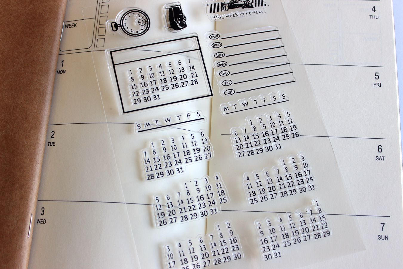 Clear Bullet Journal Calendar Stamp, Planner Stamp Set Month Date Weeks,  Bujo Stamp to Do List Journaling Supplies 