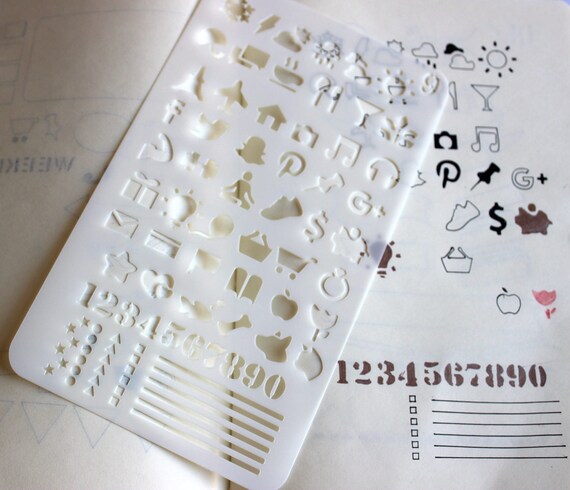 Bullet Journal Stencil Happy Planner A5 Stencil Sns Icons Numbers Horizontal Lines Numbered Checklist Box Weather Icons Drawing Template