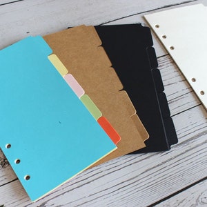 A5 binder dividers, A6 dividers 6 ring for planners journals, dashboard,black white brown rainbow colors organizer page holder