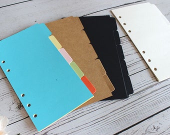 A5 binder dividers, A6 dividers 6 ring for planners journals, dashboard,black white brown rainbow colors organizer page holder