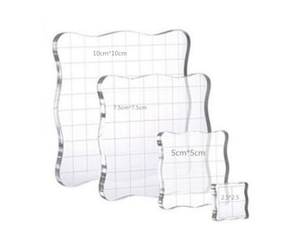 Acrylic stamp block, stamping block for clear rubber stamps grid and grips stamping tools 10CM / 7.5 CM / 5CM