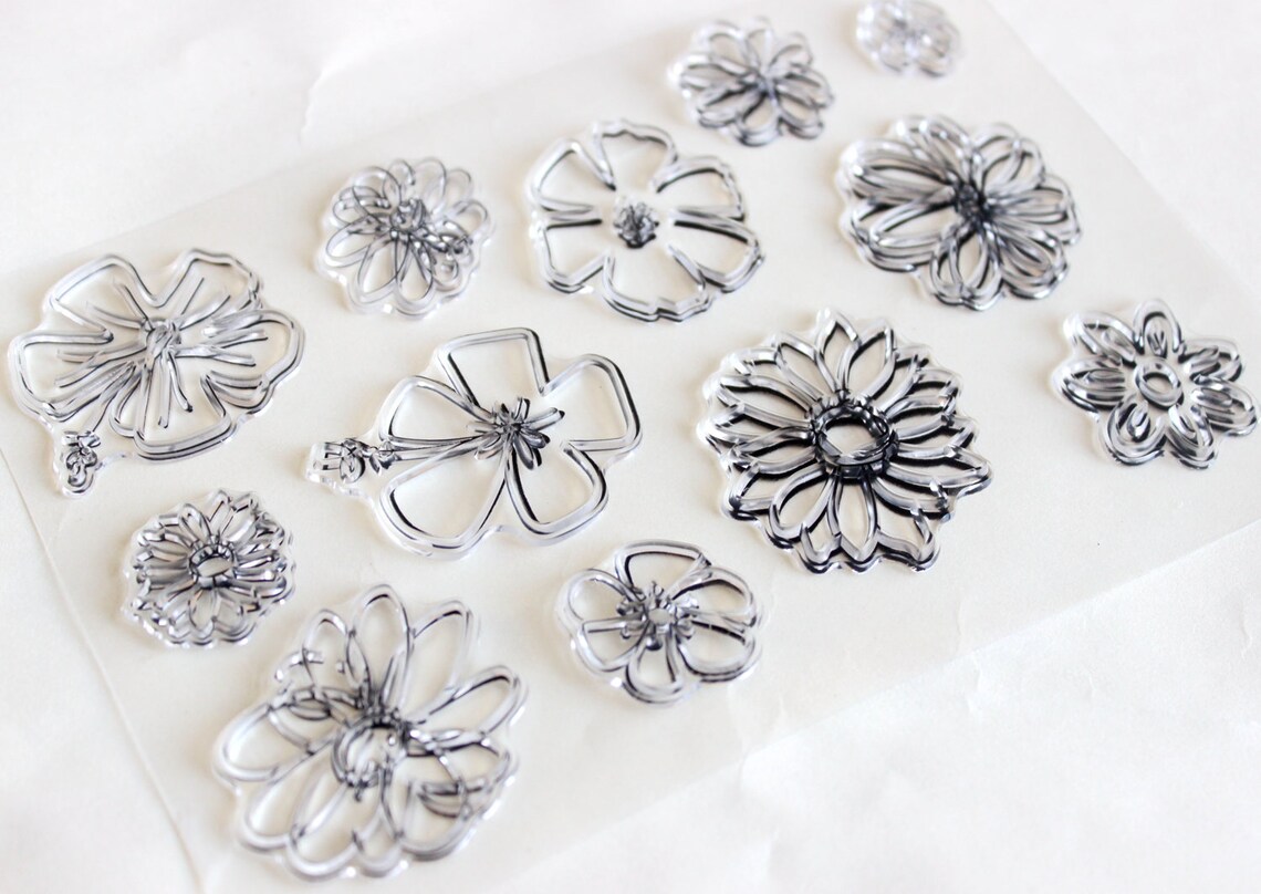 Clear flower stamps set for cardmaking bullet journal planner Etsy