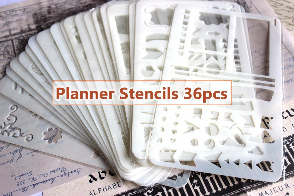 36 Planner Stencils, Bullet Journal Stencil Set for Midori