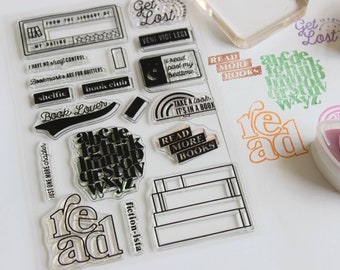 writing book planner Reading stamp, clear bullet journal planner stamp, bujo stamp, bookish five star rating book stack stamp, book reviewing stamp set