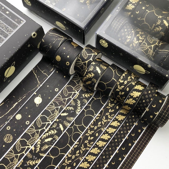 Gold Black Washi Tape Set, Planner Washi Tape, Masking Tape, Foil