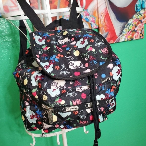 Lesportsac Mini Voyager Black Patterned Backpack