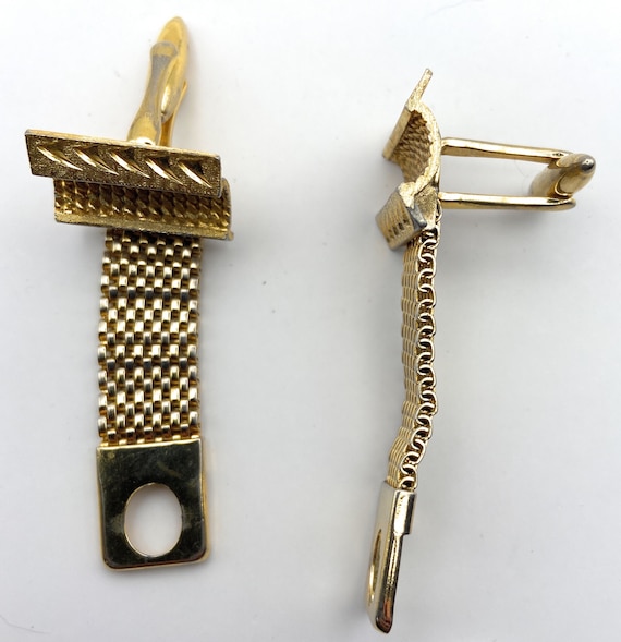 Paire De Boutons De Manchettes Vintage En Chaînette Dorée - Très Bon état - Bijou Ancien Pour Homme