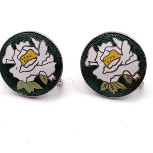 Vintage bloemen cloisonné-oorbellen met schroefsluiting