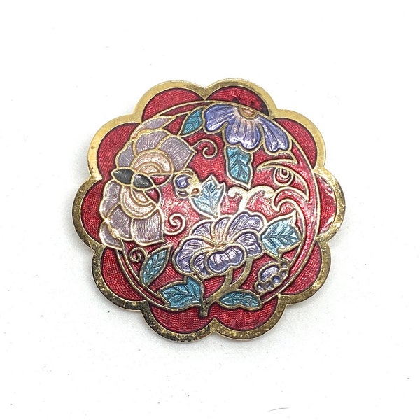 Vintage Cloisonne Floral Brooch