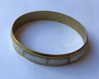 Vintage Mother of Pearl and Brass Bangle
