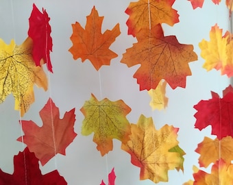 Autumn Leaf Garland, Wedding Backdrop, Thanksgiving, Autumn Garland, Leaf Decoration, Holiday Decor, Maple Leaf Garland